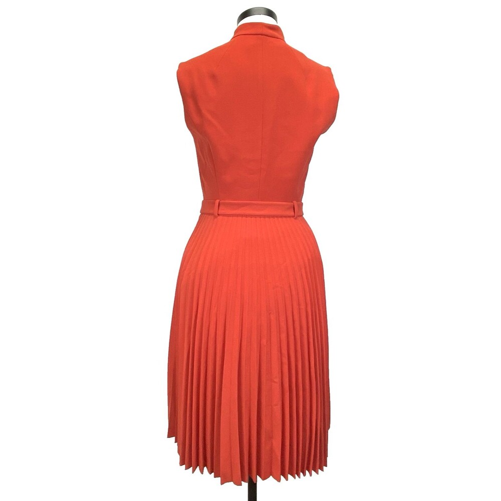 Karen Millen Dress Sz 8 Accordion Midi Skirt Sleeveless Lined Orange Stretch - Picture 5 of 10